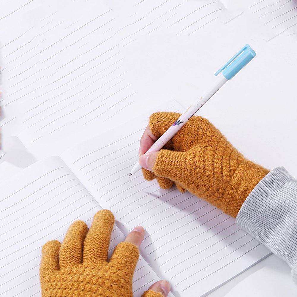 Women Elastic Soft Touch Screen Mittens Thick Warm Arm Warmers Knitted Gloves