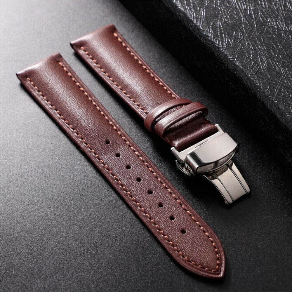 Genuine Leather Watch Band Bracelet Strap Replacement Deployment Clasp Buckle AU