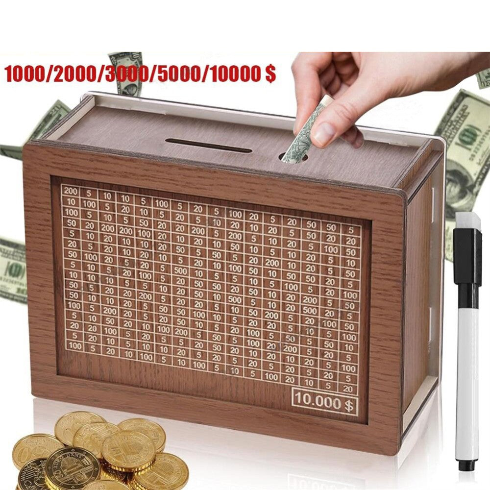 Wooden Cash Saving Box Creative Cash Savings Challenge Box Coin Money Box Gift