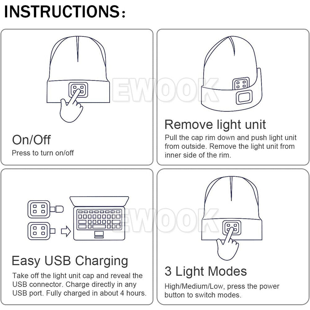 Winter Autumn Warm LED Light Knitted Beanie Hat Men Women With USB Rechargeable