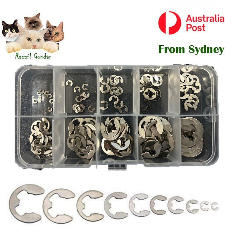 120pcs Stainless Steel E-Clip Assortment Tool Kit Retaining Circlips 1.5-10mm AU
