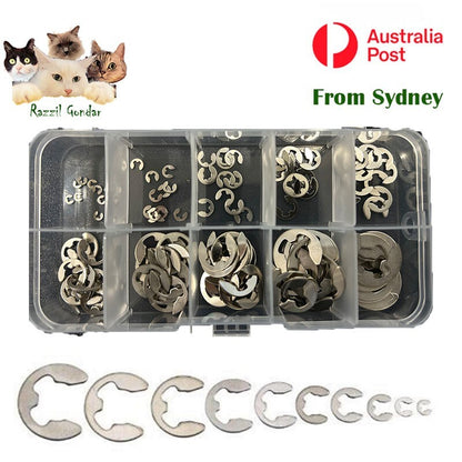 120pcs Stainless Steel E-Clip Assortment Tool Kit Retaining Circlips 1.5-10mm AU