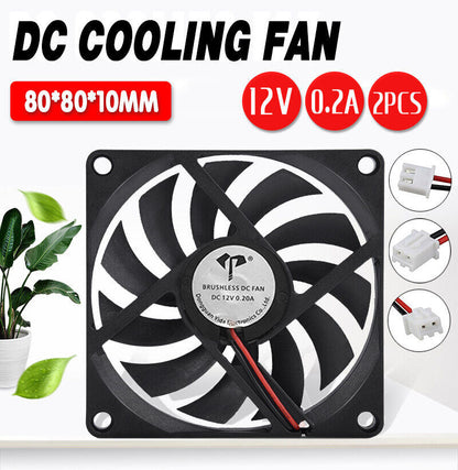2PC 12V DC 8010 Fan 2 Pin Brushless Cooling for Computer Hydroponics AU Stock