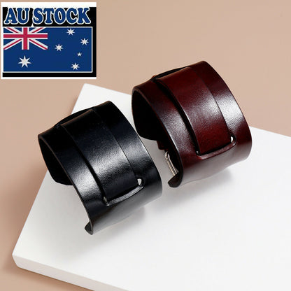 Men Punk 4.8cm Wide Leather Belt Wristband Bangle Cuff Bracelet Adjustable 28cm