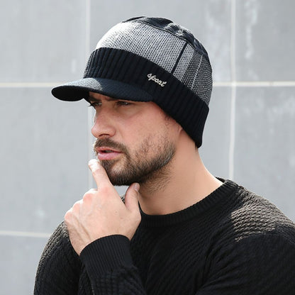 Knitted Beanie Hat with Brim Ear Protection Cap New Pullover Hats  Unisex