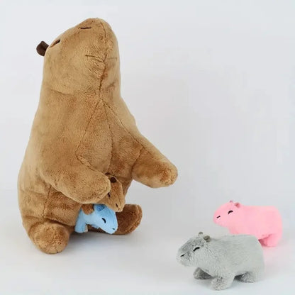Capybara Family Plush Set – Large Capybara & 4 Small Capybara Soft Toys with Zip