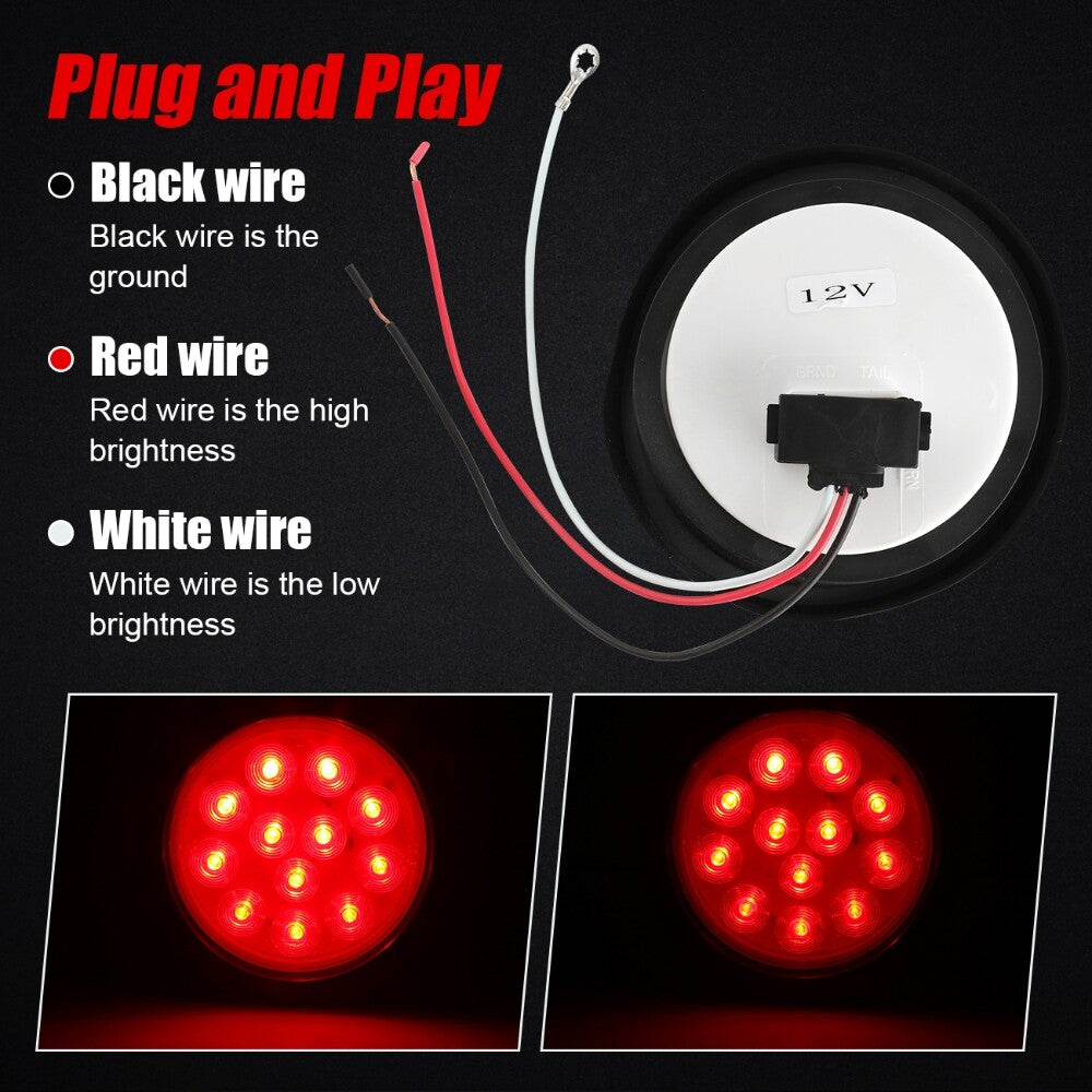 2Pcs Round LED Tail Lights Reverse Blinker Stop Brake Lamp Trailer Truck Lights