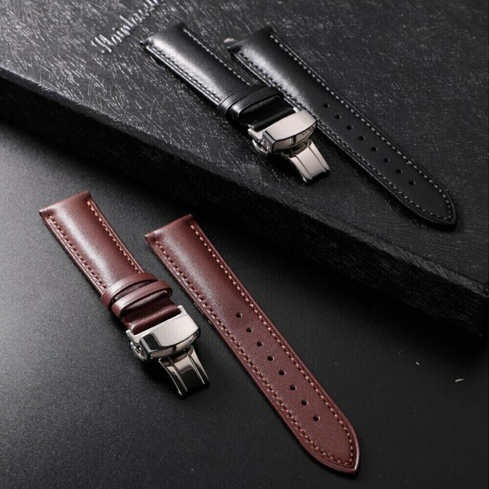 Genuine Leather Watch Band Bracelet Strap Replacement Deployment Clasp Buckle AU