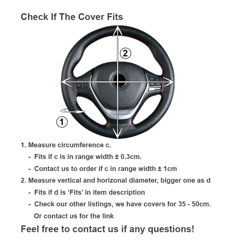 Real Cow Leather DIY Car Steering Wheel Cover Soft Plain 37cm 38cm 15"