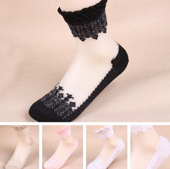 Colorful Ultra thin Transparent  Crystal Lace Sock Elastic Short Women Socks