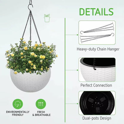 2PCS Landen Rattan Hanging Plant Pots Flower Baskets Hanger Self Holder Wall AU