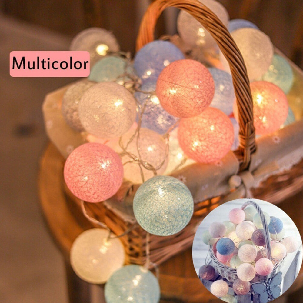 20 LED Cotton Ball Globe Garland String Fairy Lights Bedroom Wedding Home Decor