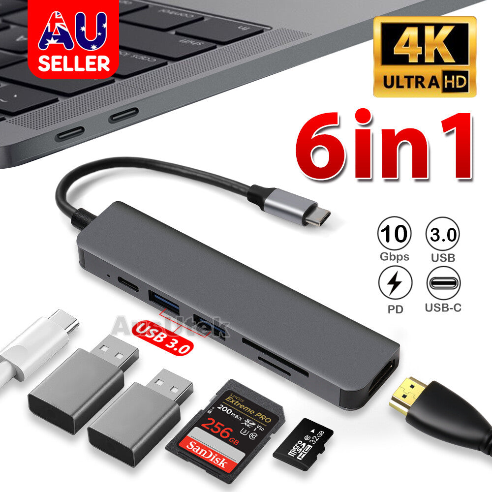 6 Ports USB C Hub to 4K HDMI-Compatible SD TF Card Reader USB 3.0 2.0 HUB Type C Charging Docking for MacBook iPad Samsung