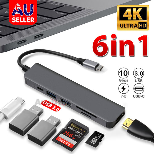 6 Ports USB C Hub to 4K HDMI-Compatible SD TF Card Reader USB 3.0 2.0 HUB Type C Charging Docking for MacBook iPad Samsung