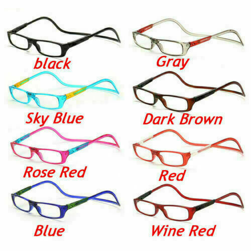 Folding Magnetic Reading Glasses Snap Click Front Neck Hanging Spectacles 8Color