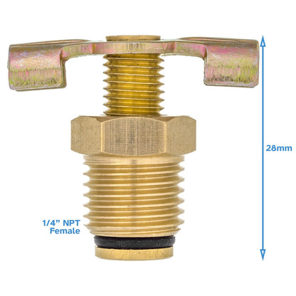 1/4" NPT Brass Drain Plug Valve Air Compressor Tank Fitting Rubber Seal T Handle