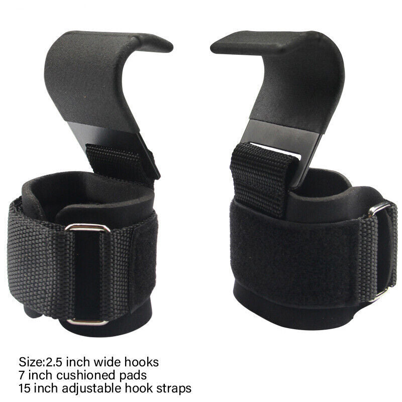 WEIGHT LIFTING POWER HOOKS POWER GRIPS WRIST SUPPORT BAR STRAPS GYM HOOK GLOVES