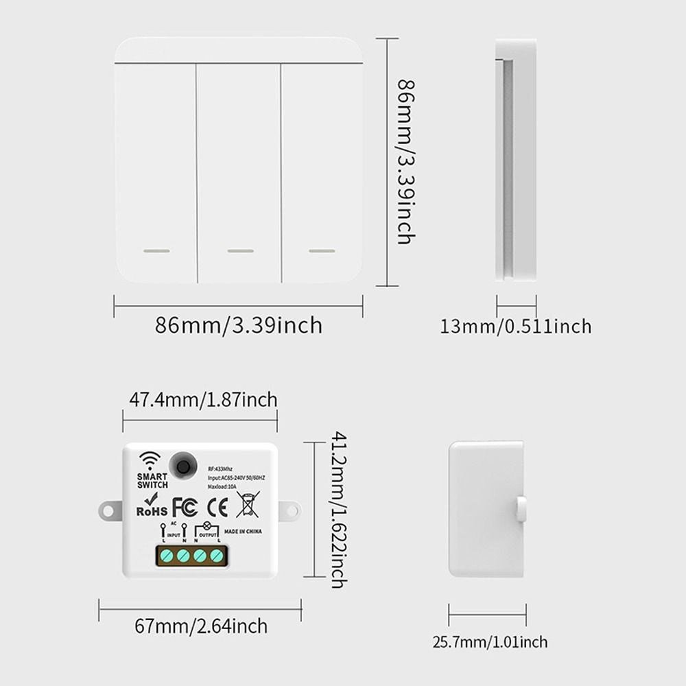 1/2/3 Gang Wireless Remote Control Switch LED Light Switch  Home Automation