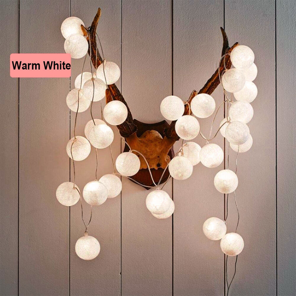 20 LED Cotton Ball Globe Garland String Fairy Lights Bedroom Wedding Home Decor