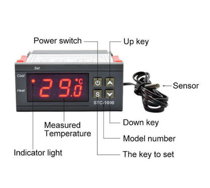 Digital Temperature Thermostat STC-1000 Controller 12V-220V Heating Cooling LCD