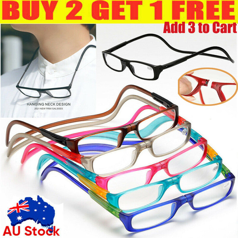 Folding Magnetic Reading Glasses Snap Click Front Neck Hanging Spectacles 8Color