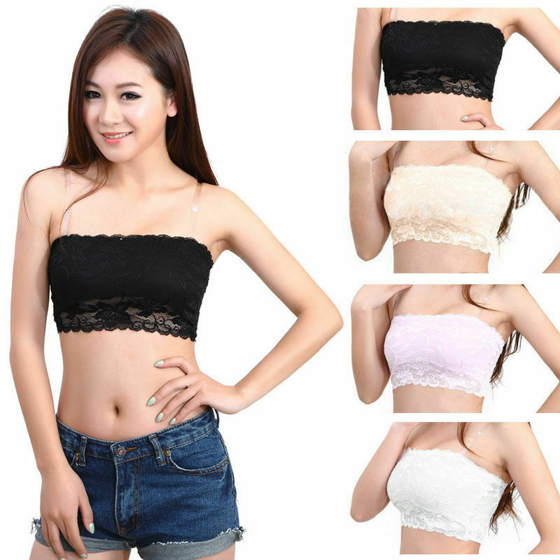 Sexy Women Lace Floral Stretch Strapless Bandeau Bra Boob Tube Crop Top Vest