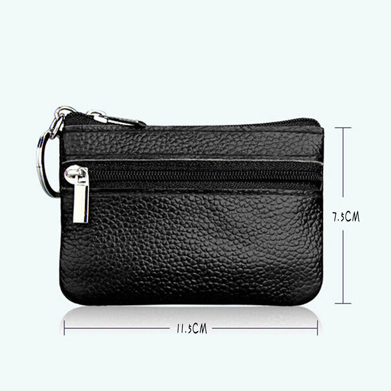 Coin Small Change Bag Card Wallet Pouch Zip Up Women Key Ring Leather Mini Purse