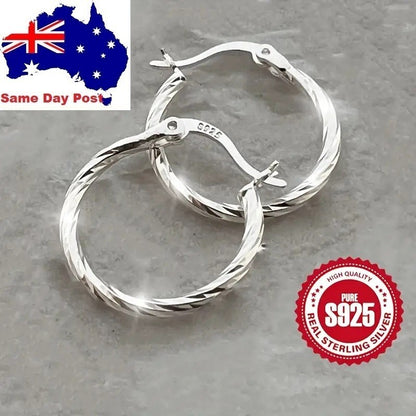 NEW 925  Sterling Silver Twisted Circle Earrings for Women, Classic Simple Style