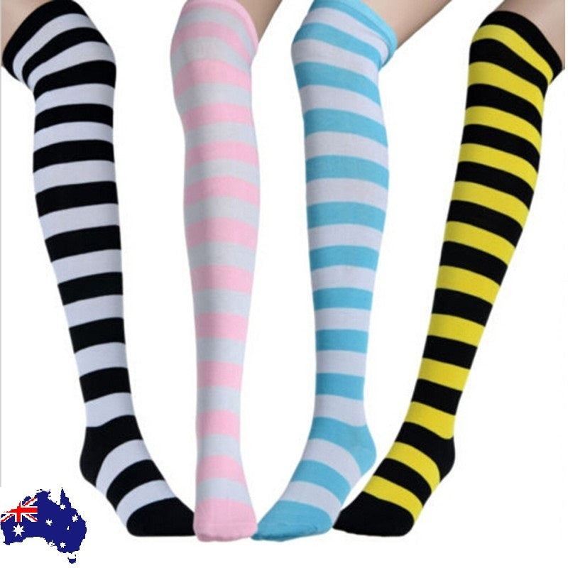 Over the Knee Long Sock Thigh High Striped  Socks Women Cotton Sexy Stockings