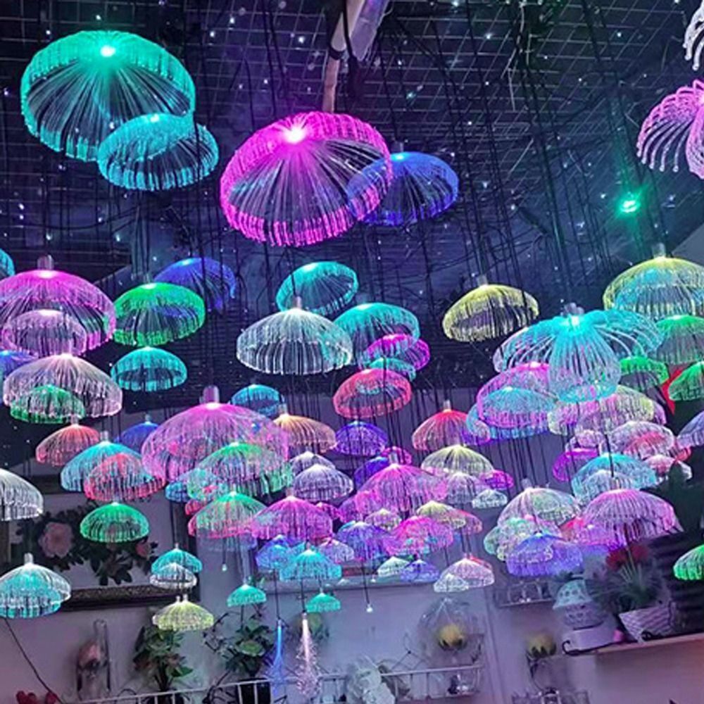 Colorful Fiber Optic LED Jellyfish Light Chandelier Christmas New Year's Decor
