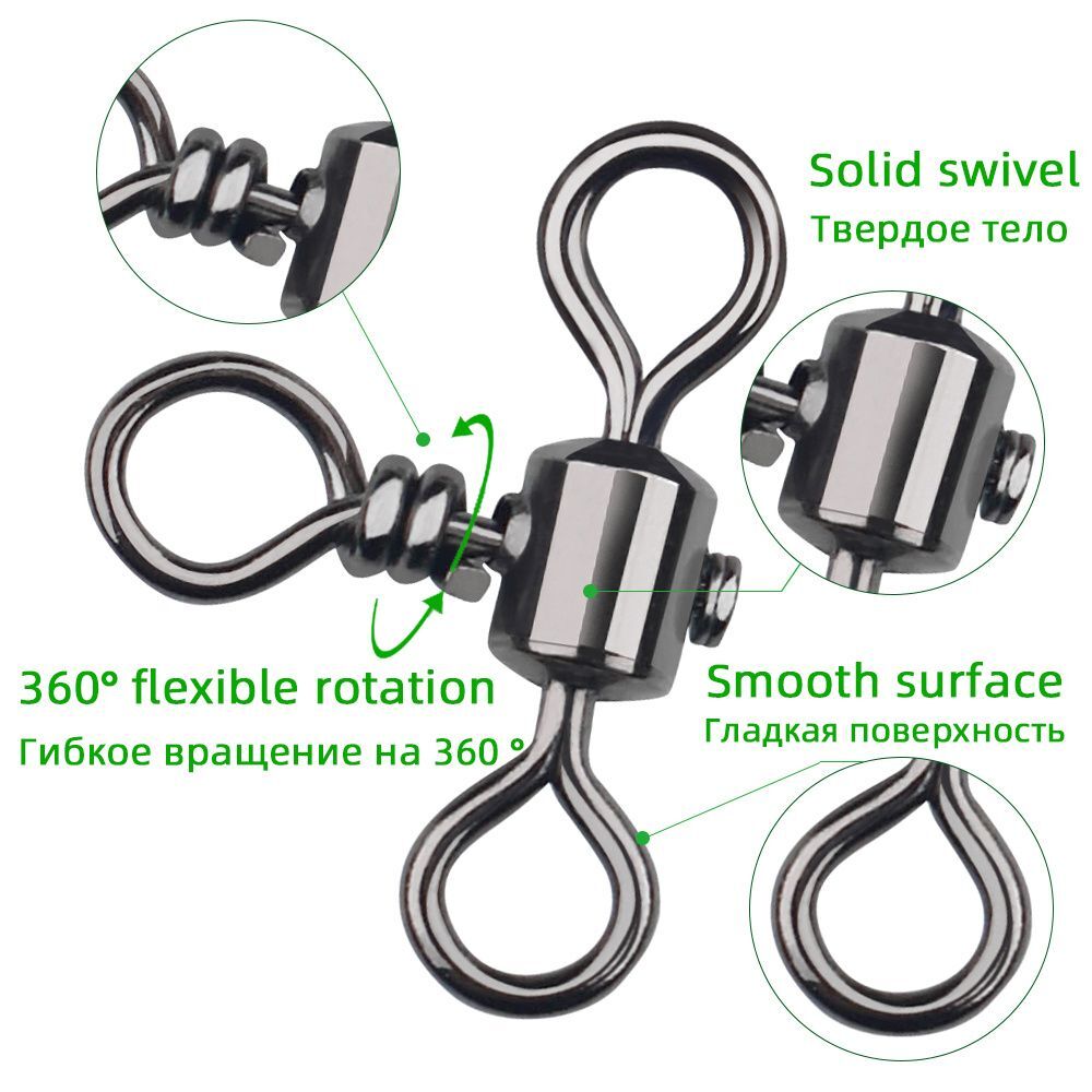 3 Way Bearing Swivel Fishhook Connector T-shape Fishing Swivels Cross Line