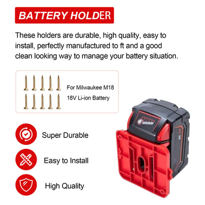 UP 10x Battery Mounts Storage Holder Rack Compatible with Milwaukee M18 18V Tool Battery Red