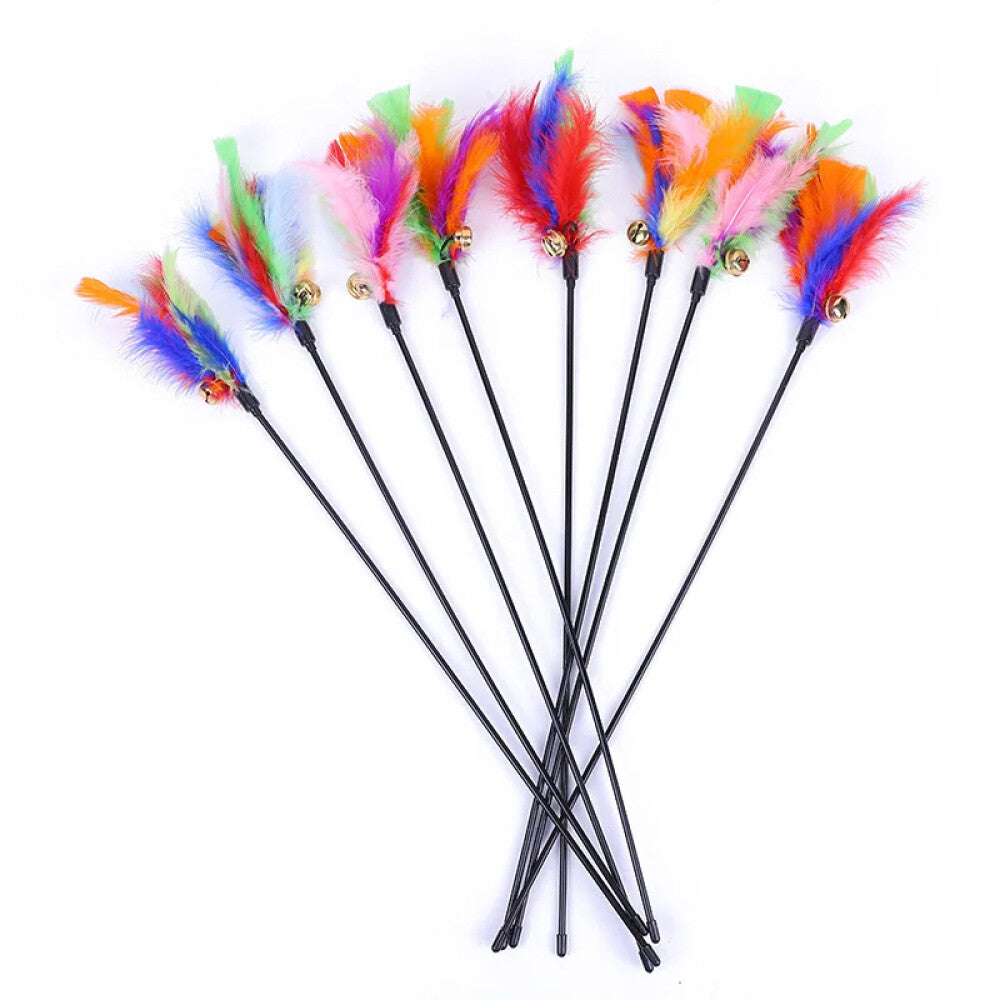 10PCS Kitten Cat Feather Toy Bell Wand Teaser Rod Interactive Play Pet Gift Toys
