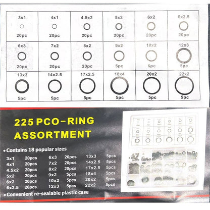 225Pcs Nitrile Rubber O-Ring Gasket Assortment Oil Seal Ring Kits With Box