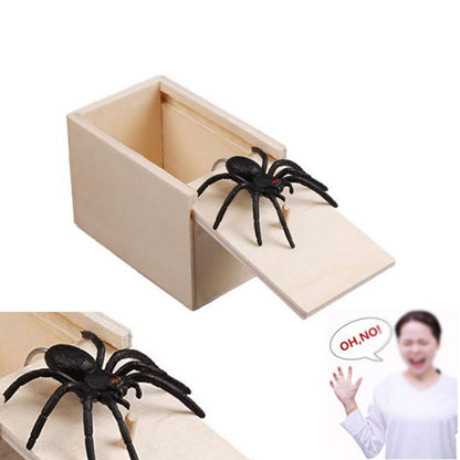 Funny Scare Box Wooden Prank Spider Hidden In a Case Joke Toy Halloween Gift BK