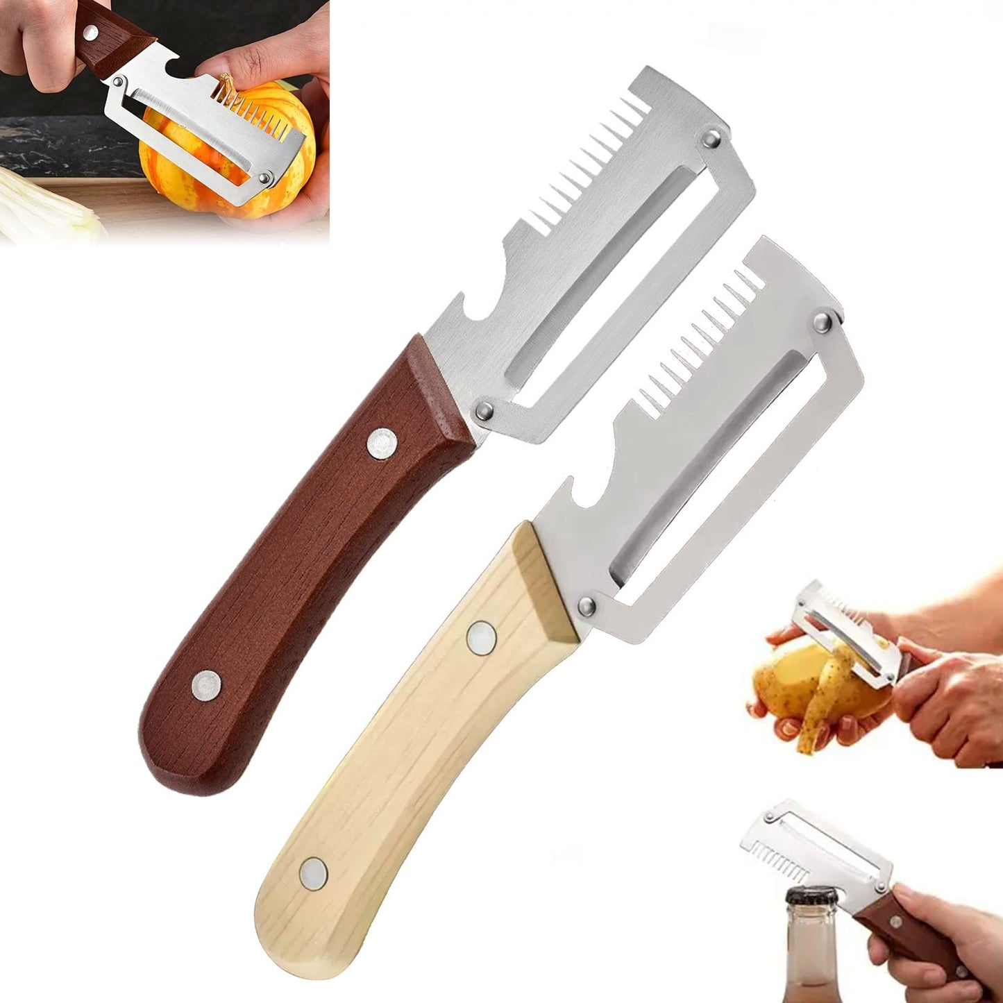 Stainless Steel Vegetable Peeler Wooden Handle Fruit Potato Slicer Kitchen Tool