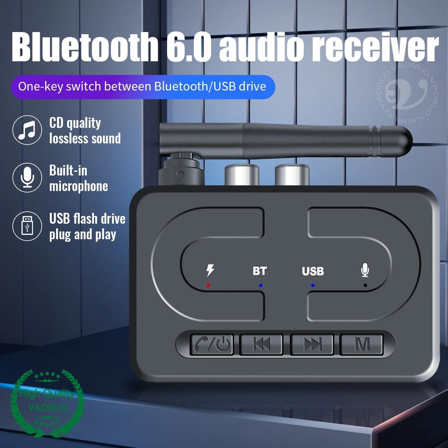 6.0 Bluetooth Receiver Wireless Transmitter HiFi Audio Adapter 3.5mm AUX to RCA
