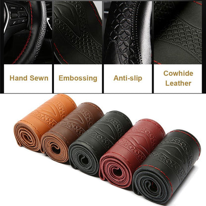 Auto Steering Wheel Genuine Leather Cowhide Braid Car Steering Wheel Cover