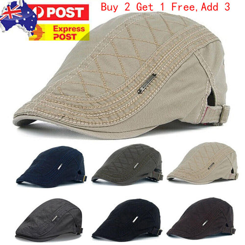 Men Cotton Ivy Flat Cap Newsboy Adjustable Beret Cabbie Gatsby Driving Hat
