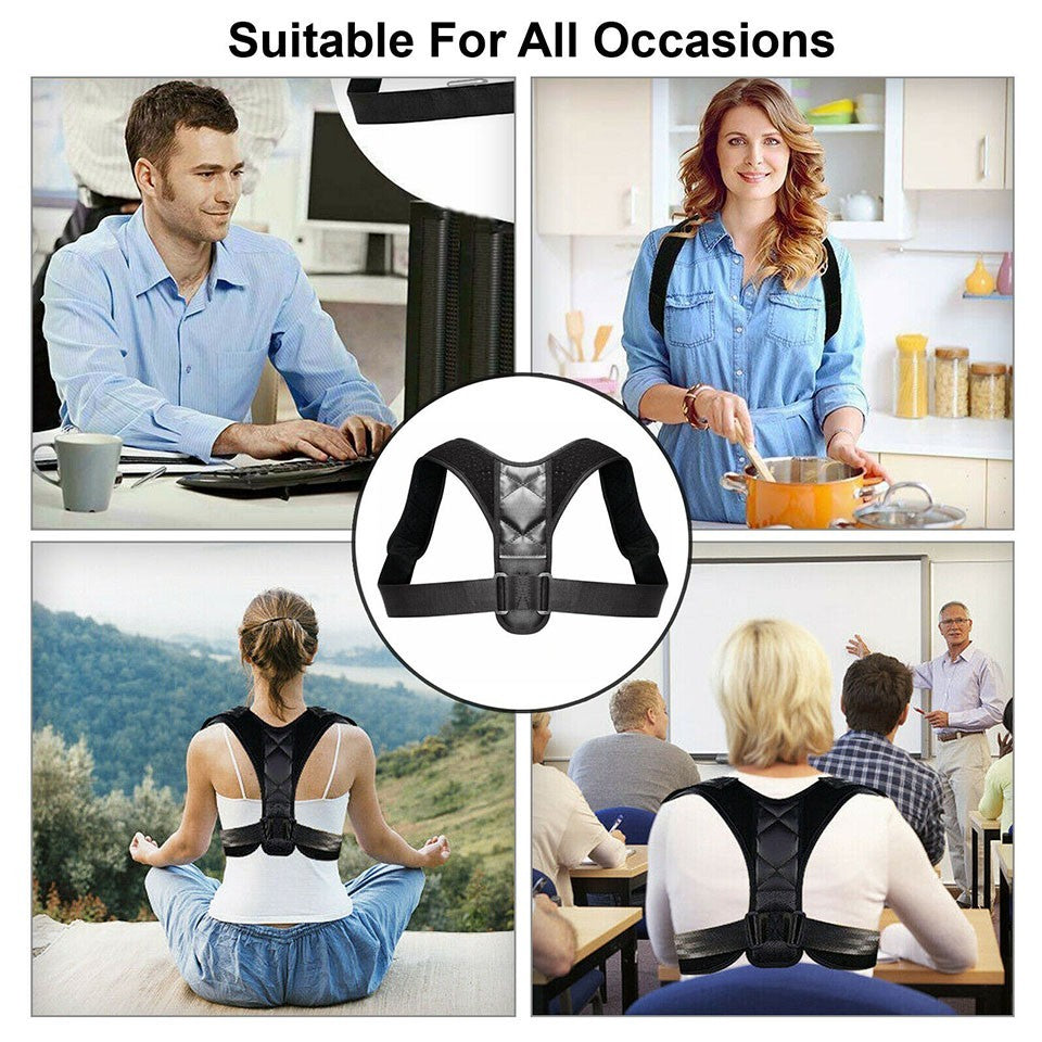 Adjustable Posture Corrector Back Shoulder Brace Neoprene Support Unisex Black