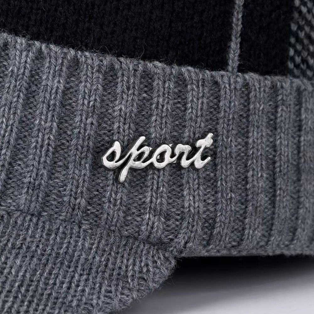 Knitted Beanie Hat with Brim Ear Protection Cap New Pullover Hats  Unisex