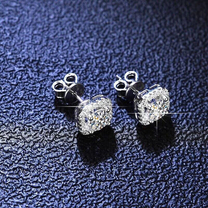 Women Stainless Steel Square Cut Cubic Zirconia Stud Earrings 1 Pair Brilliant