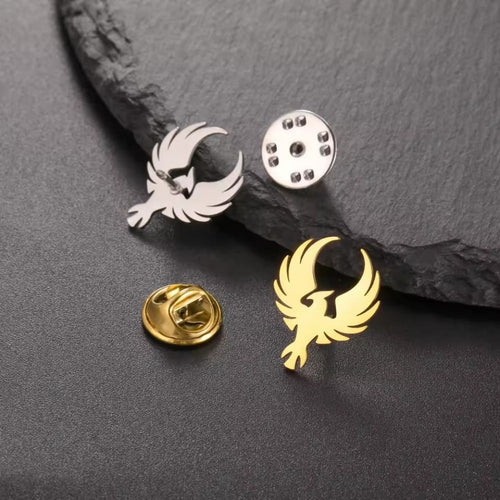 Stainless Steel Phoenix Brooch Pin No Rust Metal Badge  Shirt Accessories