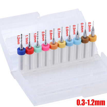 10X 0.1-1.0MM/0.3-1.2MM Carbide Micro Mini Drill Bit Tungsten Steel Rotary Tool
