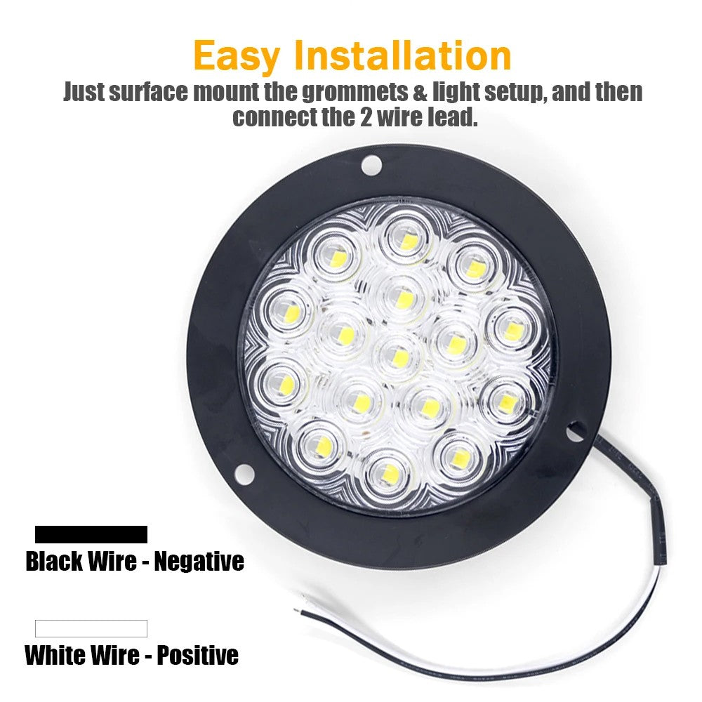 2 x 136mm White LED Round Reverse Lights 12V 24V Tail Lamp Truck Trailer Caravan