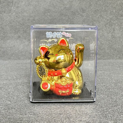 Chinese Lucky Fortune Money Waving Gold Maneki-Neko Cat Figure Feng Shui Decor