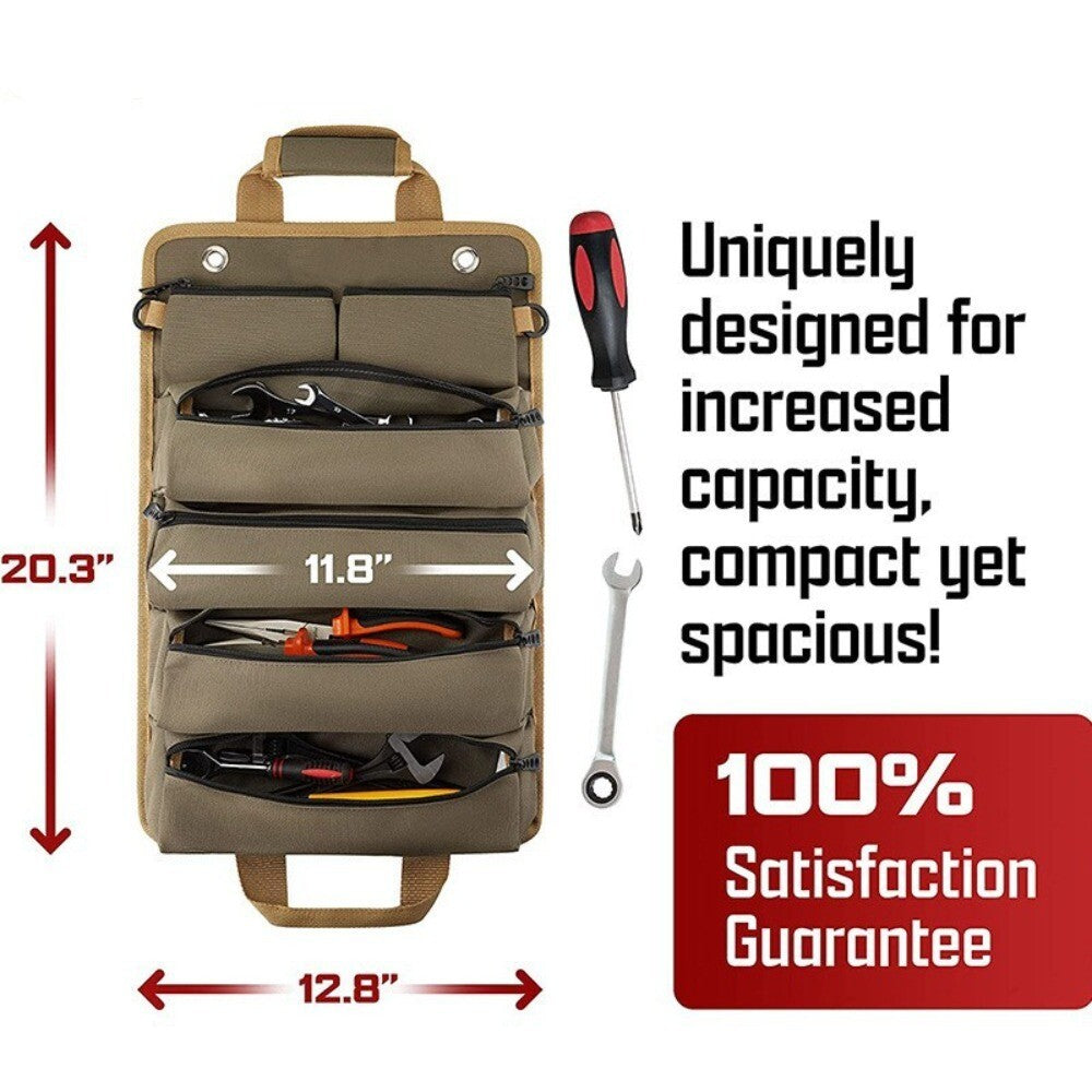 with 3 Detachable Pouches Roll Up Tool Bag Heavy Duty Roll Tool Organizer