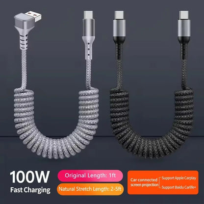 90 Degree USB C to Type C Coiled Braided Fast Charging Data Cable-AU