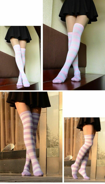 Over the Knee Long Sock Thigh High Striped  Socks Women Cotton Sexy Stockings