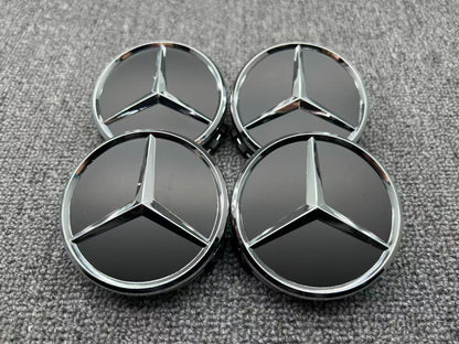 AMG Black Silver Chrome Star 75mm Wheel Center Cap Hub Cap Mercedes-Benz
